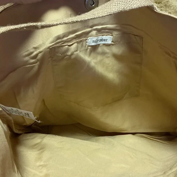 Salt & Umber Woven Straw Tote Bag Shell Detail Fringe Boho NWT - Picture 2 of 11